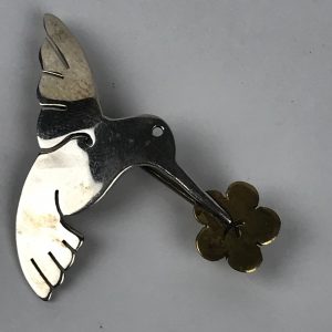 Sterling Silver & Brass Designer FF Hummingbird Animal Figural Brooch Pin 1"