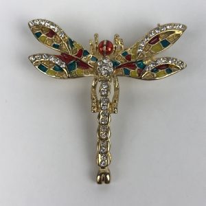Rhinestone Dragonfly Insect Pin Brooch Rainbow Enamel 1.70"