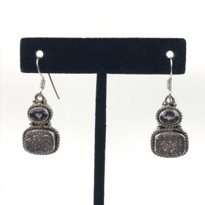 Sterling Silver Watermelon? Topaz & Sparkling Purple Druzy Dangle Earrings