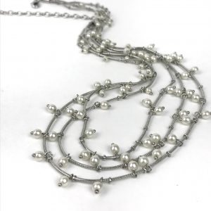 Anne Klein Classic Three Strand Faux Pearl Drop Necklace 16.5-19" EUC