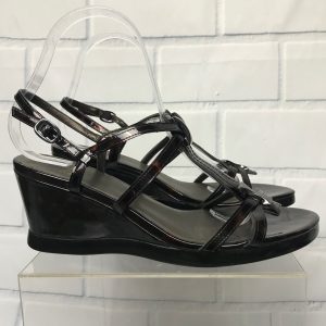 Stuart Weitzman Tortoise Shell Patent Leather Strappy Wedge Women Sz 8