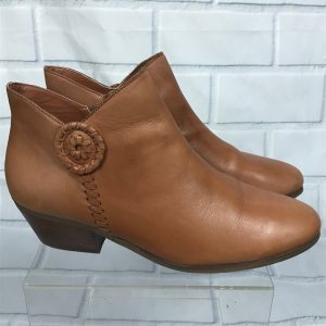 Jack Rogers Peyton Ankle Comfort Block Heel Boots Oak Tan Leather Women Sz 10