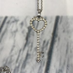 925 Sterling Silver Cubic Zirconia Heart Key Pendant Necklace