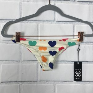 NWT Wildfox Swim Vintage 60's Rainbow Hearts Cheeky Bikini Reversible Bottoms - Small