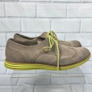 Cole Haan Lunagrand Women Tan Suede Oxford Wingtip Lace Up Yellow Soles Sz 8