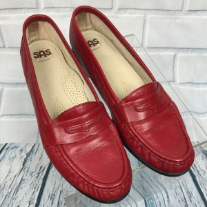SAS Red Leather Penny Loafers Tripad Comfort Slip On Women 7.5 Narrow