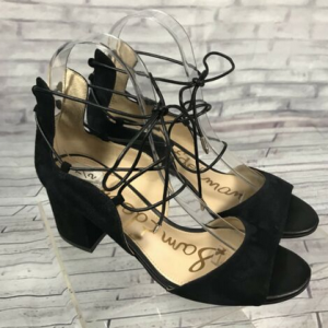 Sam Edelman Serene Women Black Suede Leather Block Heel Ankle Strap Sz 6.5 New