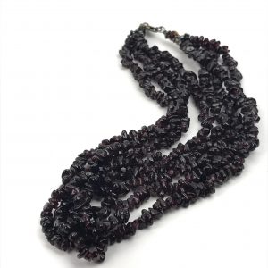 925 Sterling Silver 4 Strand Garnet Chips Beaded Drape Necklace 17 3/4"