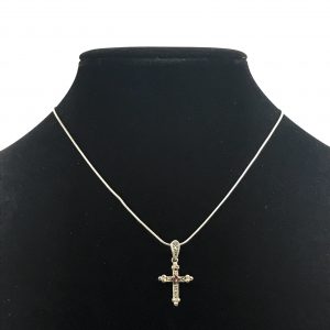 925 Sterling Silver Religious Garnet? Marcasite Cross w/ 17 3/8" Chain Necklace