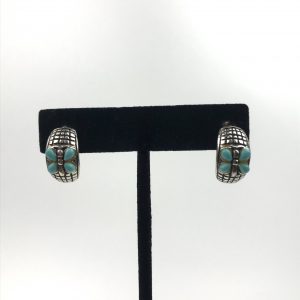 Butterfly Sterling Silver 925 Half Hoop Turquoise Floral Pierced Earrings 0.74