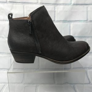 Lucky Brand Basel Leather Almond Toe Ankle Booties Brown Women Sz 7