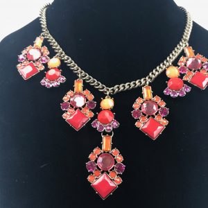 ❤️ Antique Gold Tone Firey Rhinestone Runway Big Bling Statement Necklace 19 5/8"