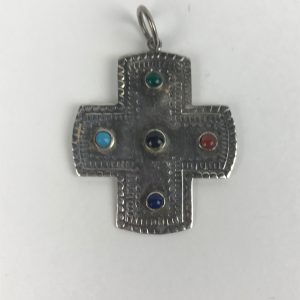 Sterling Silver Mixed Stones Cross Crucifix Religious Pendant