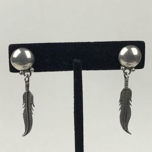 Sterling Silver Native American Style Feather Post Dangle Drop Earrings