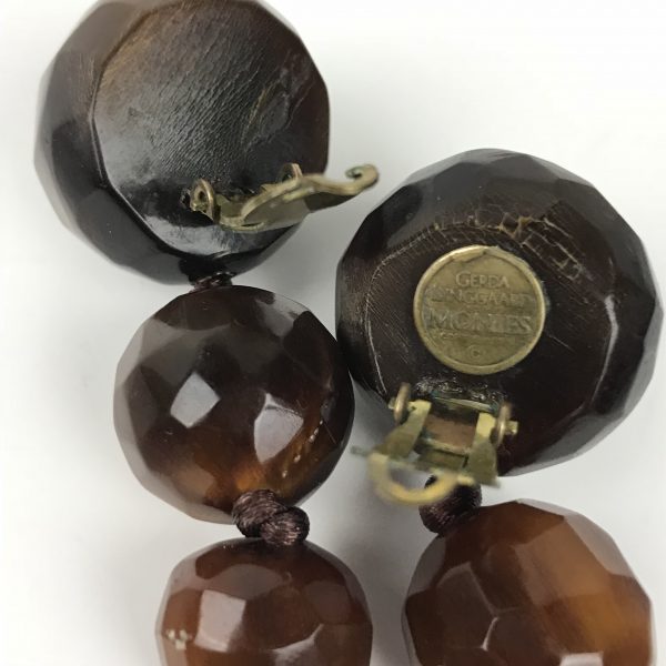 Vtg Gerda Lynggaard Monies Clip On Amber Colored Earrings Facet Cut 2.4" - Image 8