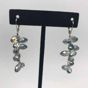 925 Sterling Silver Austrian Crystal Dangle Earrings Aurora Borealis Faceted 1.9