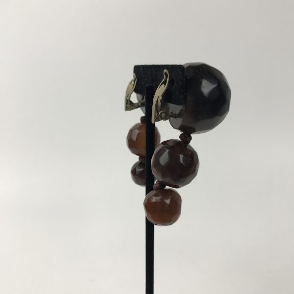 Vtg Gerda Lynggaard Monies Clip On Amber Colored Earrings Facet Cut 2.4" - Image 5