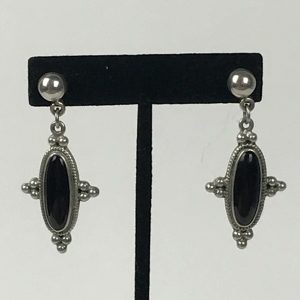 Southwestern Sterling Silver 925 Oval Black Onyx Dangle Post Earrings Taxco