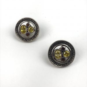 Garnet Tourmaline  Aztec Round Sterling Silver Earring
