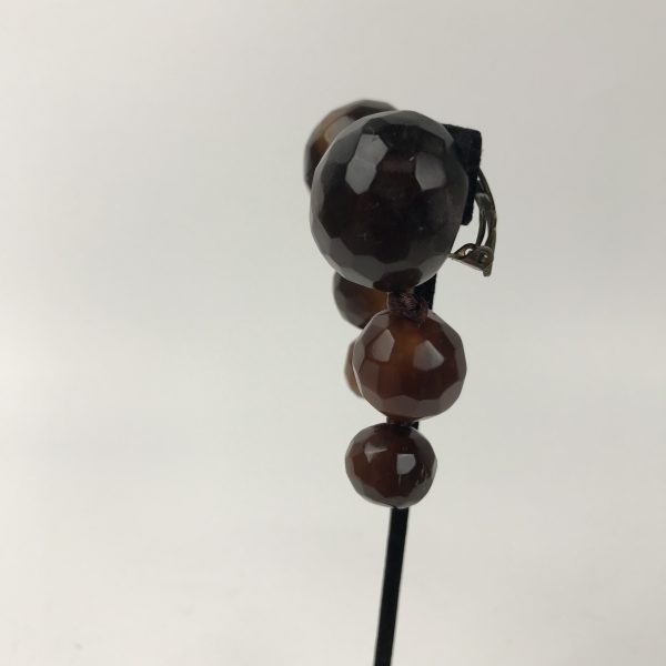 Vtg Gerda Lynggaard Monies Clip On Amber Colored Earrings Facet Cut 2.4" - Image 3
