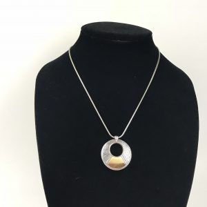 Brighton Silver Plated Modernist Reversible Gold Black Tone Pendant Necklace 20"