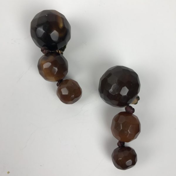 Vtg Gerda Lynggaard Monies Clip On Amber Colored Earrings Facet Cut 2.4" - Image 6