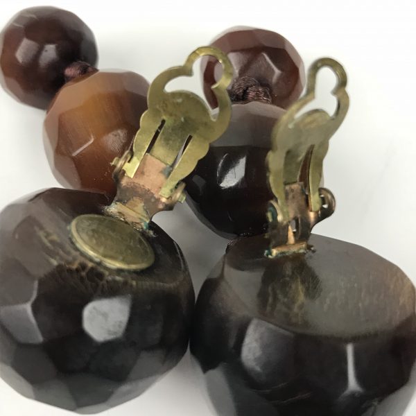 Vtg Gerda Lynggaard Monies Clip On Amber Colored Earrings Facet Cut 2.4" - Image 9