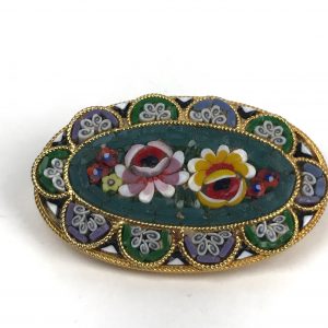 Gold Tone Micro Mosaic Brooch Made in Italy Flower Brooch Pin