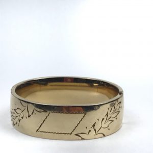 Vtg WEH Walter E Hayward Hinged Bangle Bracelet Thick 14k Gold Filled GF w/ Flower Etched Engravable