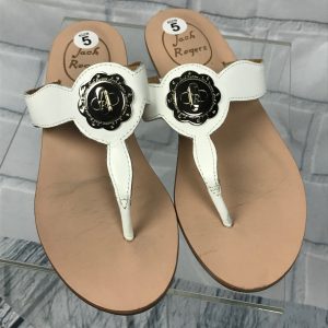 Jack Rogers Larissa Turn Lock Thong Sandals White Leather Size 5